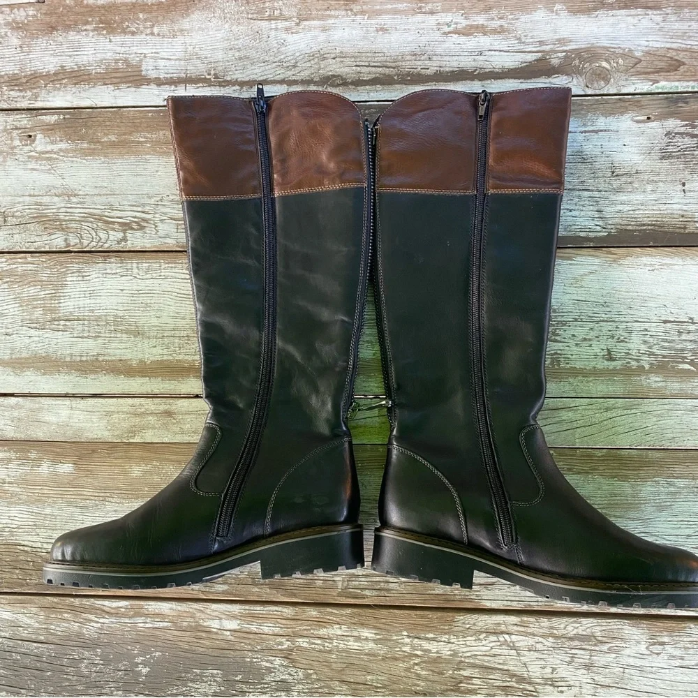 Remonte Black and Brown leather Knee-High riding Boots Size 38 fur lined